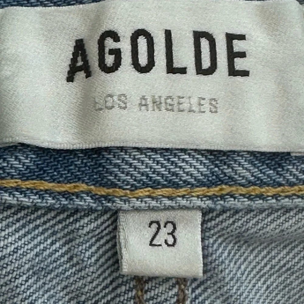 Agolde Womens Fly Button High Rise Distress Mini Denim‎ Shorts Blue Size 23